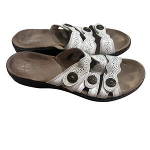 Clarks Leisa Grace White Leather Sandal Adjustable Womens 10 N Comfort Slip On